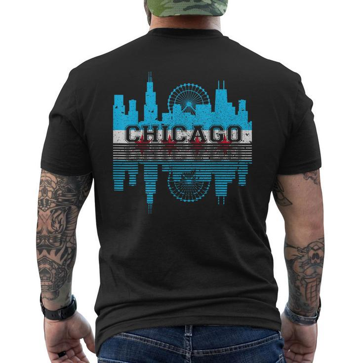 Chicago Illinois Flag City Skyline Chi Town Pride City Flag  Mens Back Print T-shirt