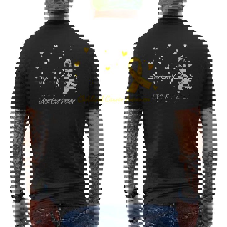 Childhood Cancer Awareness Heartbeat Gold Ribbon Men's T-shirt Back Print