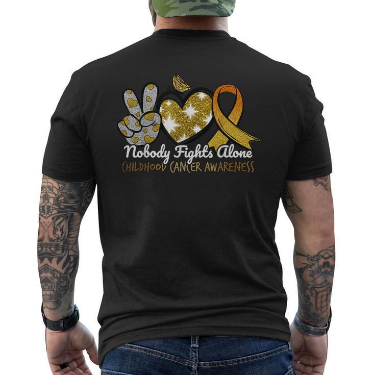 Childhood Cancer Awareness Nobody Fights Alone Support Men's T-shirt Back Print