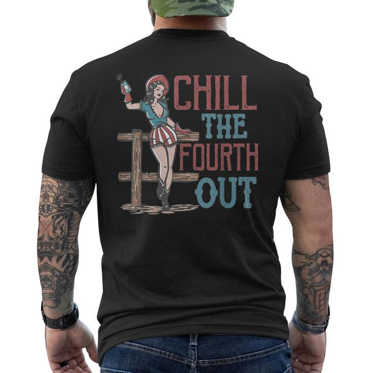 Chill The Fourth Out Retro Western Cowgirl Happy 4Th Of July  Mens Back Print T-shirt