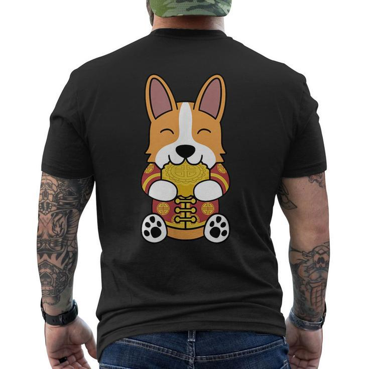 Chinese Costume Mooncake Corgi Dog  Mens Back Print T-shirt