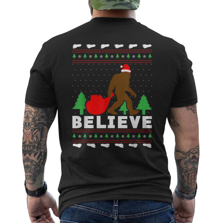 Christmas Believe Bigfoot Ugly Xmas Sweater Men's T-shirt Back Print