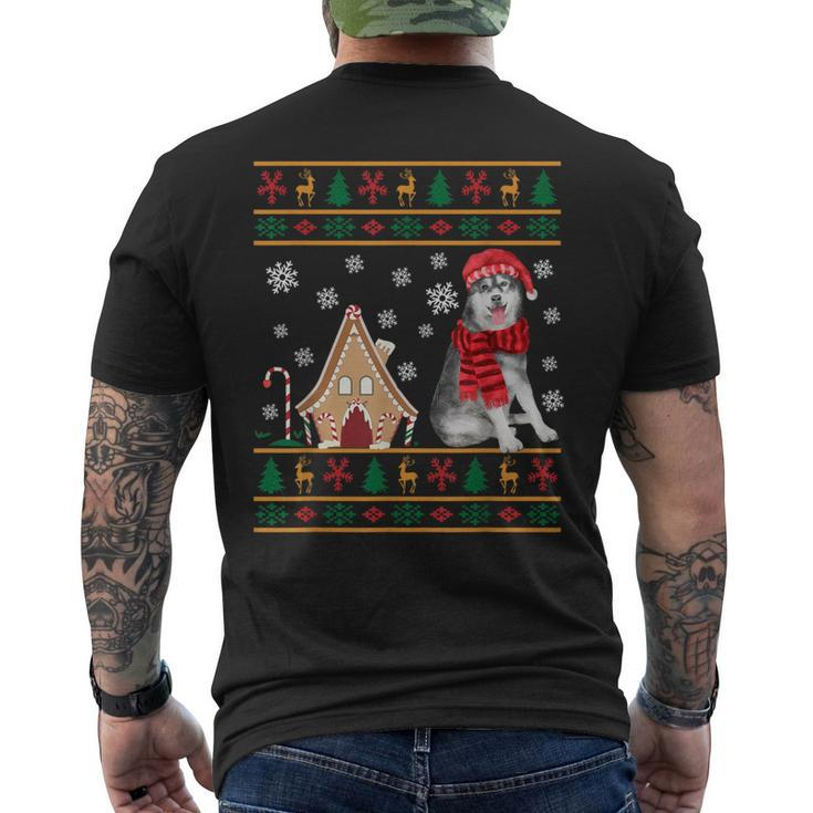 Christmas Ugly Sweater Siberian Husky Santa Hat Reindeers Men's T-shirt Back Print
