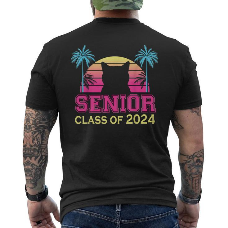 Class Of 2024 Senior Girls Retro Cat Seniors School Graduate Men's Back Print T-shirt