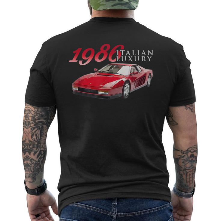 Classic Cars1986 Luxury Italian Sports Car Red Sports Car  Mens Back Print T-shirt