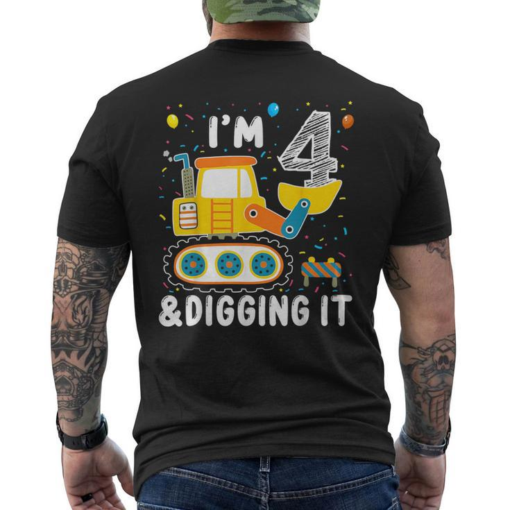 Construction Truck 4Th Birthday Boy 4 Yrs Old Digger Builder  Mens Back Print T-shirt