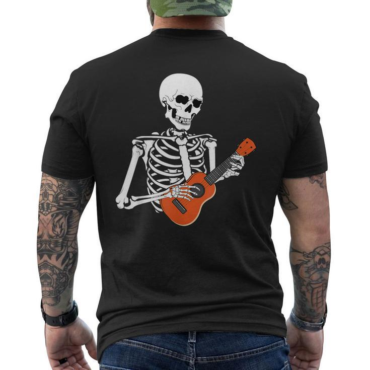 Cool Ukulele Skeleton Playing Guitar Instrument Halloween Men's T-shirt Back Print