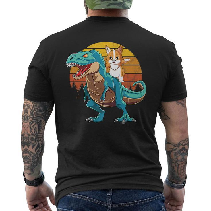 Corgi Dog Riding Dinosaur T Rex Boys Girls Retro Sunset Gift   Mens Back Print T-shirt