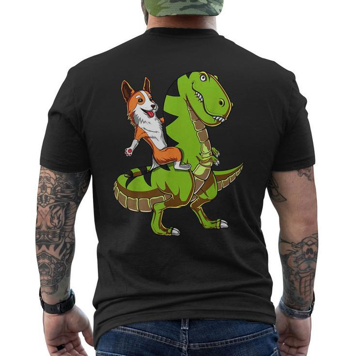 Corgi Dog Riding T-Rex Dinosaur Funny  Mens Back Print T-shirt