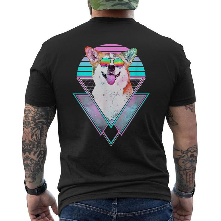 Corgi Dog Vintage Retro Vaporwave Beach Vibe  Mens Back Print T-shirt