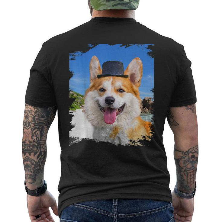 Corgi Face Dog Dogs Wearing Hat At Beach Funny Cute  Mens Back Print T-shirt