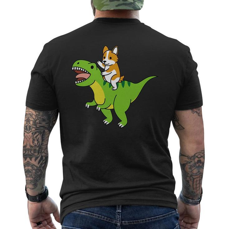 Corgi Riding T-Rex Dinosaur Dog   Mens Back Print T-shirt