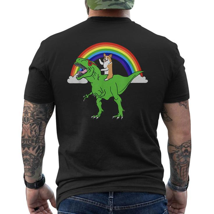 Corgi Riding T Rex Dinosaur  Funny Dog  Mens Back Print T-shirt