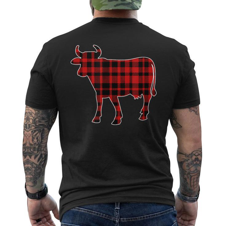 Cow Buffalo Plaid Costume Cow Lover Xmas Men's Back Print T-shirt