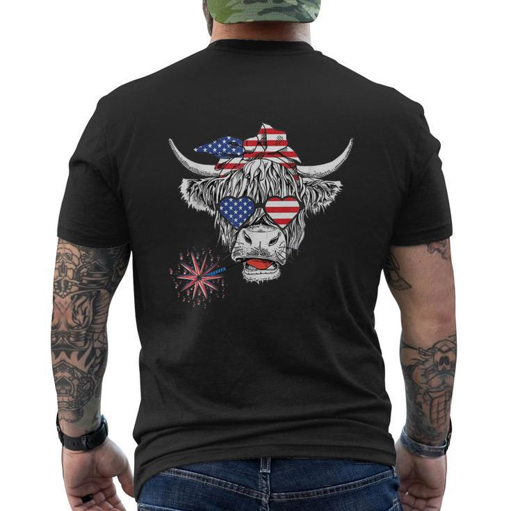 Cow Usa Flag 4Th Of July Patriotic Heifer Highland Cow Lover Men's Back Print T-shirt