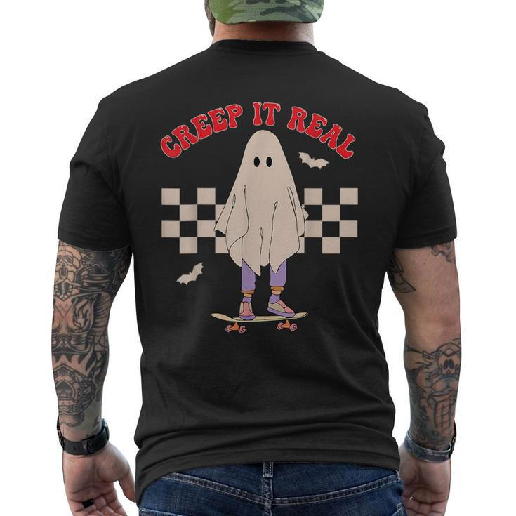 Creep It Real Ghost Halloween Groovy Retro Vintage IT Funny Gifts Mens Back Print T-shirt