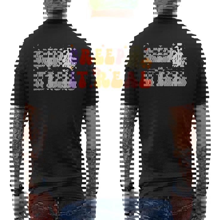 Creep It Real Halloween Groovy Vintage Funny Ghost Halloween IT Funny Gifts Mens Back Print T-shirt