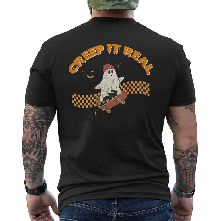 Creep It Real Skateboarding Ghost Halloween Costume Retro Men's T-shirt Back Print