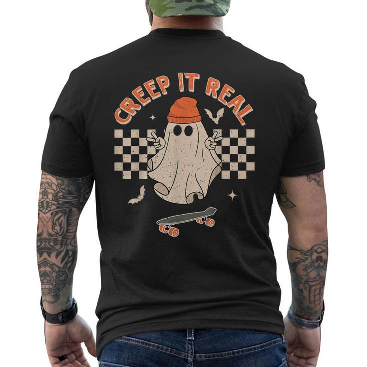 Creep It Real Skateboarding Ghost Retro Halloween Costume Men's T-shirt Back Print
