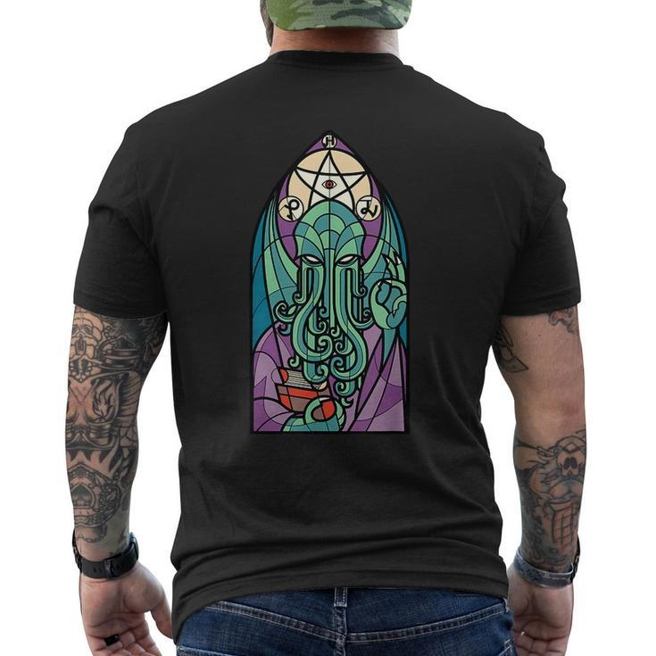 Cthulhu Church Stained Glass Cosmic Horror Monster Church Men's T-shirt Back Print