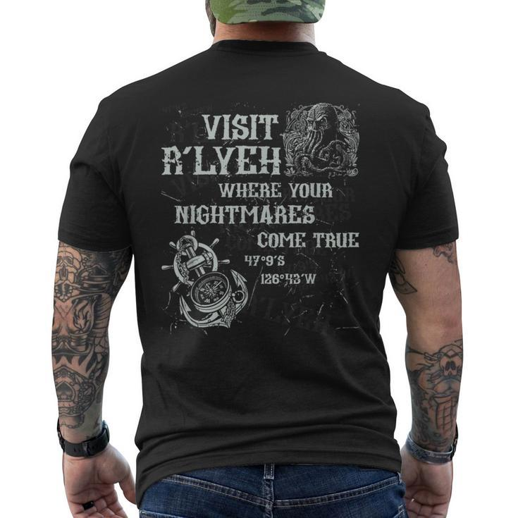 Cthulhu Visit R'lyeh Coordinates Cosmic Horror Cthulhu Horror Men's T-shirt Back Print