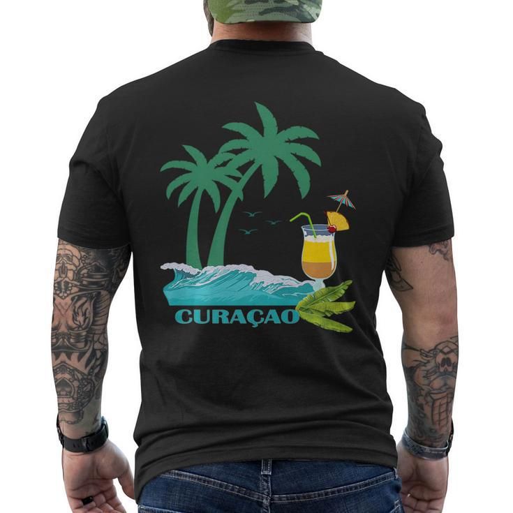Curacao Palms Cocktail Caribbean Beach Island Souvenir Gift Curacao Funny Gifts Mens Back Print T-shirt