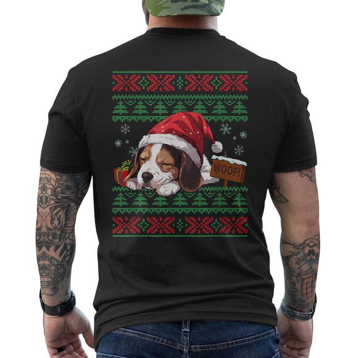Cute Beagle Dog Lover Santa Hat Ugly Christmas Sweater Men's T-shirt Back Print