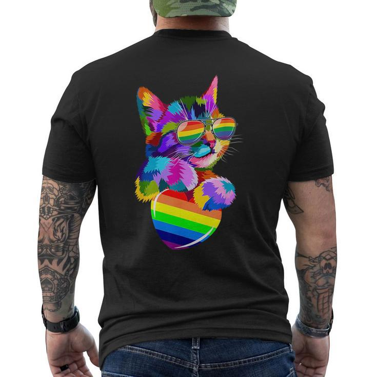 Cute Cat Pride Lgbt Transgender Flag Heart Gay Lesbian  Mens Back Print T-shirt