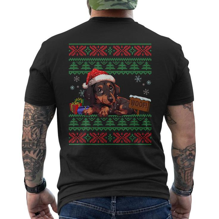 Cute Dachshund Dog Lover Santa Hat Ugly Christmas Sweater Men's T-shirt Back Print
