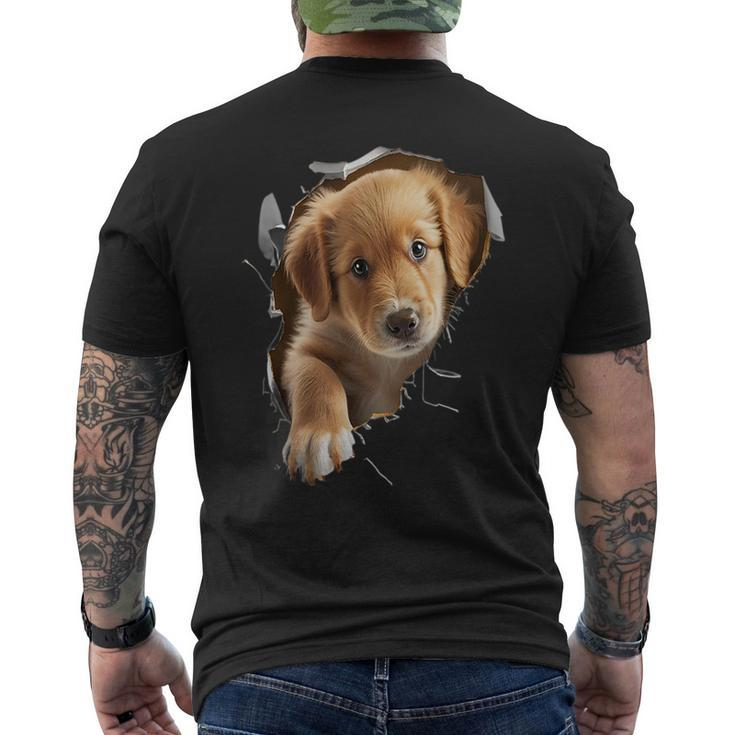 Cute Golden Retriever Puppy Dog Breaking Through  Mens Back Print T-shirt