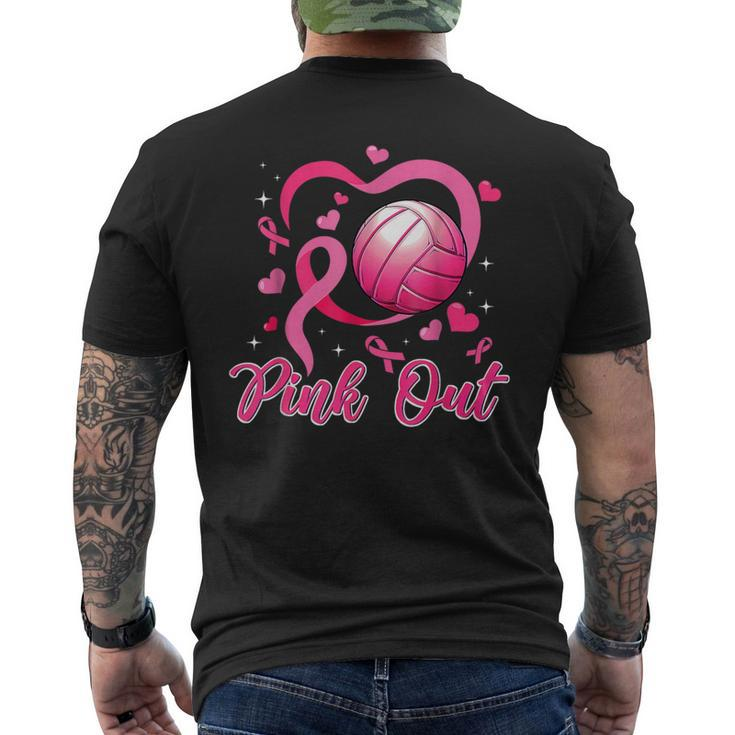 Cute Pink Out Volleyball Breast Cancer Awareness Pink Ribbon Men's T-shirt Back Print