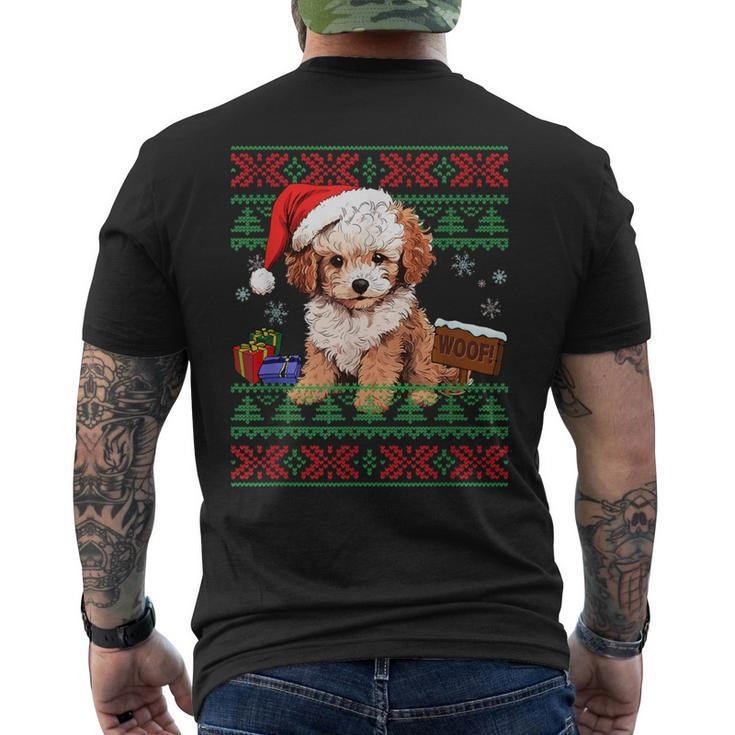 Cute Poodle Dog Lover Santa Hat Ugly Christmas Sweater Men's T-shirt Back Print