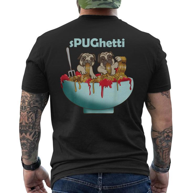 Cute Pugs Dogs In Spaghetti Noodles Eating Pasta Pets Men's T-shirt Back Print