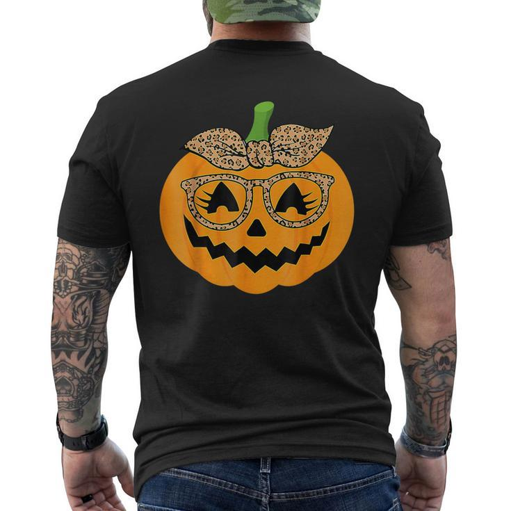 Cute Pumpkin Leopard Glasses And Bandana Halloween Costume Men's T-shirt Back Print