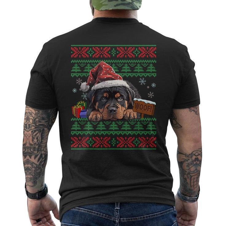 Cute Rottweiler Dog Lover Santa Hat Ugly Christmas Sweater Men's T-shirt Back Print