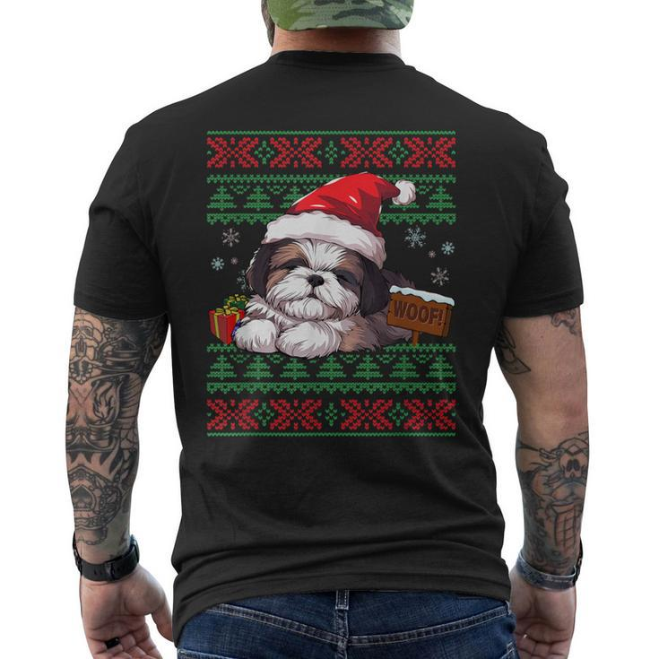 Cute Shih Tzu Dog Lover Santa Hat Ugly Christmas Sweater Men's T-shirt Back Print