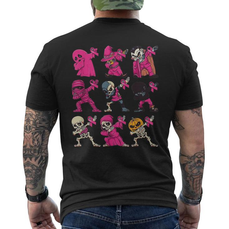 Dabbing Halloween Skeleton Pumpkin Breast Cancer Awareness Men's T-shirt Back Print