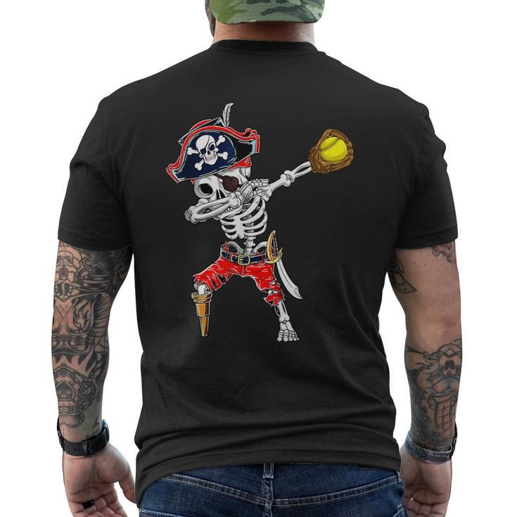 Dabbing Skeleton Pirate & Softball Ball Halloween Costume Men's T-shirt Back Print