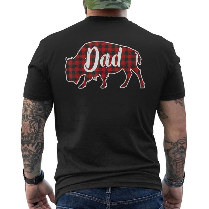 Dad Bison Buffalo Red Plaid Christmas Pajama Family Men's Back Print T-shirt