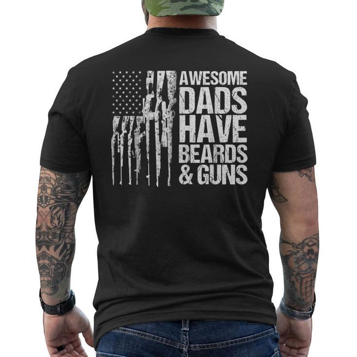 Dad Grandpa Veteran Us Flag Awesome Dads Have Beards & Guns Men's Back Print T-shirt