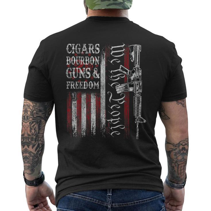 Dad Grandpa Veteran Us Flag Cigars Bourbon Guns Freedom Men's Back Print T-shirt
