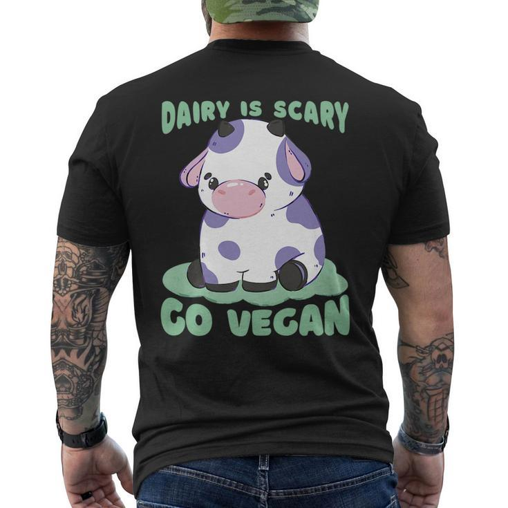 Dairy Is Scary Go Vegan Cow Lovers Hilarious Vegan Parody   Mens Back Print T-shirt