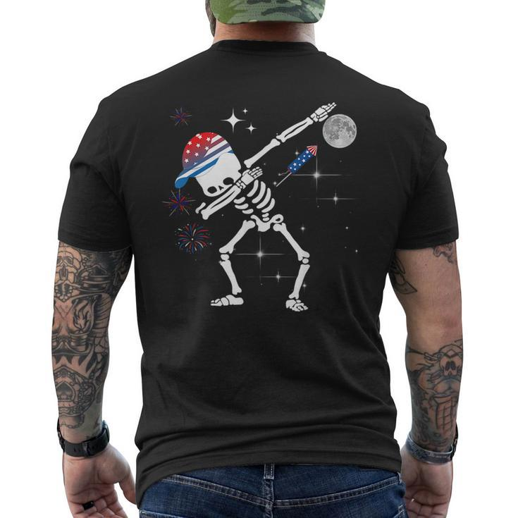 Dancing Dabbing Skeleton 4Th Of July American Flag Skellies Dancing Funny Gifts Mens Back Print T-shirt