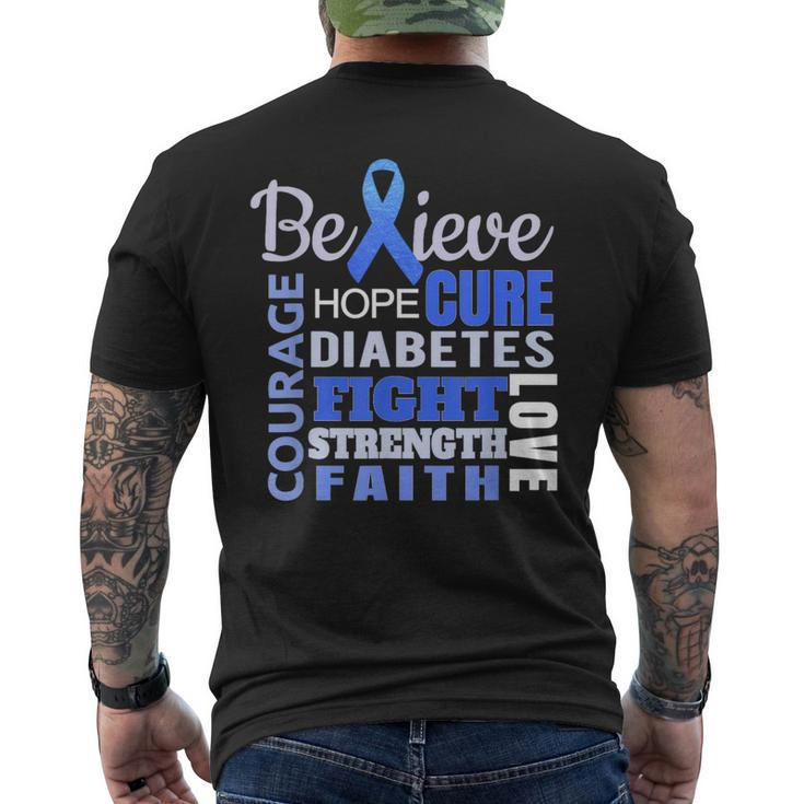 Diabetes Awareness T Blue Ribbon Diabetes Word Men's T-shirt Back Print