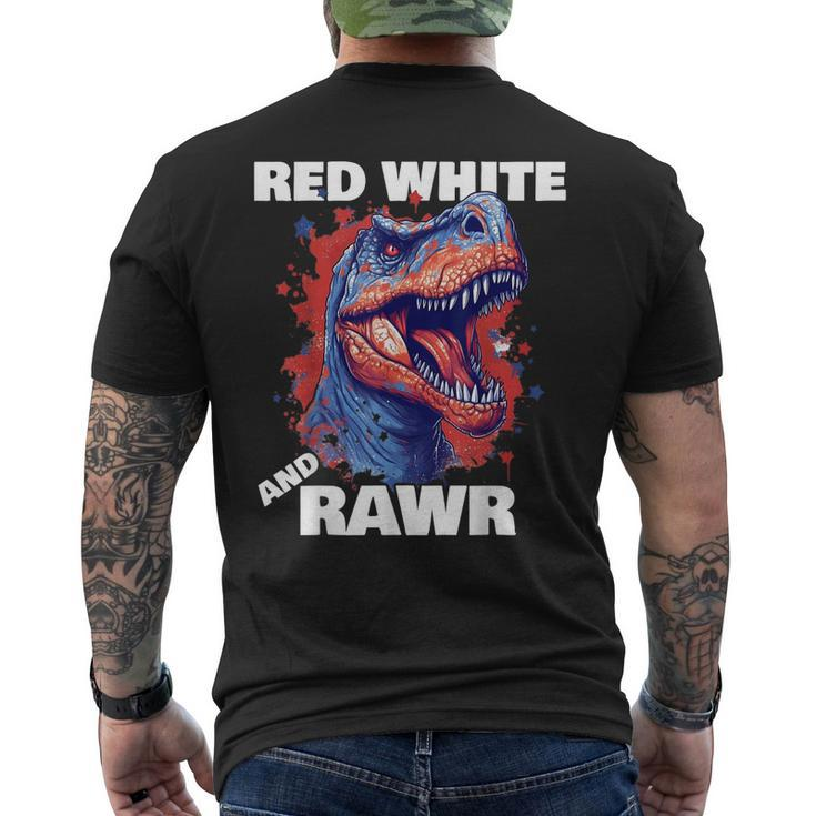 Dinosaur Red White Rawr American Flag 4Th Of July T Rex Boy  Mens Back Print T-shirt