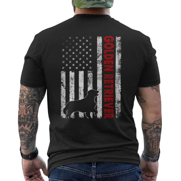 Distressed American Flag Golden Retriever Dog Patriotic Mens Back Print T-shirt