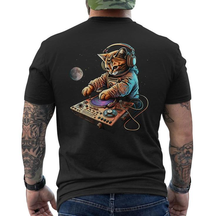 Dj Cat Cute Space Cat Disc Jockey Cat In Astronaut Suit Men's T-shirt Back Print