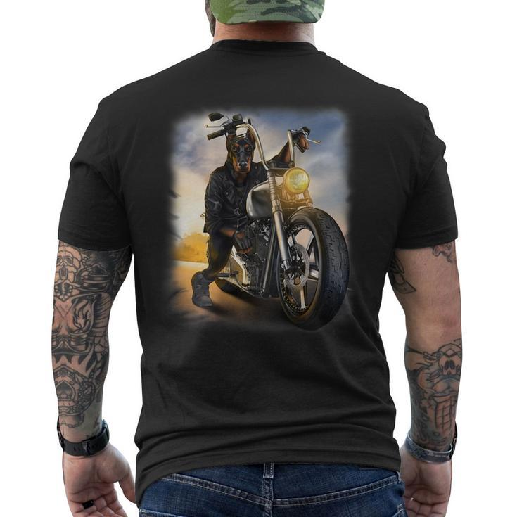 Doberman Dog Riding Chopper Motorcycle Men's Back Print T-shirt