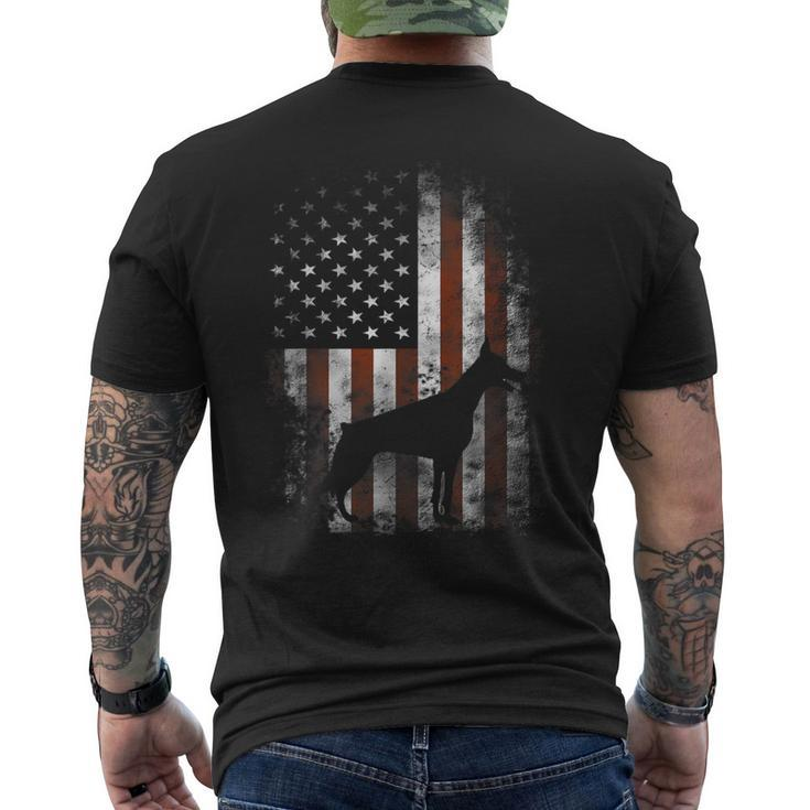 Doberman Pinscher American Flag Patriotic Men's T-shirt Back Print
