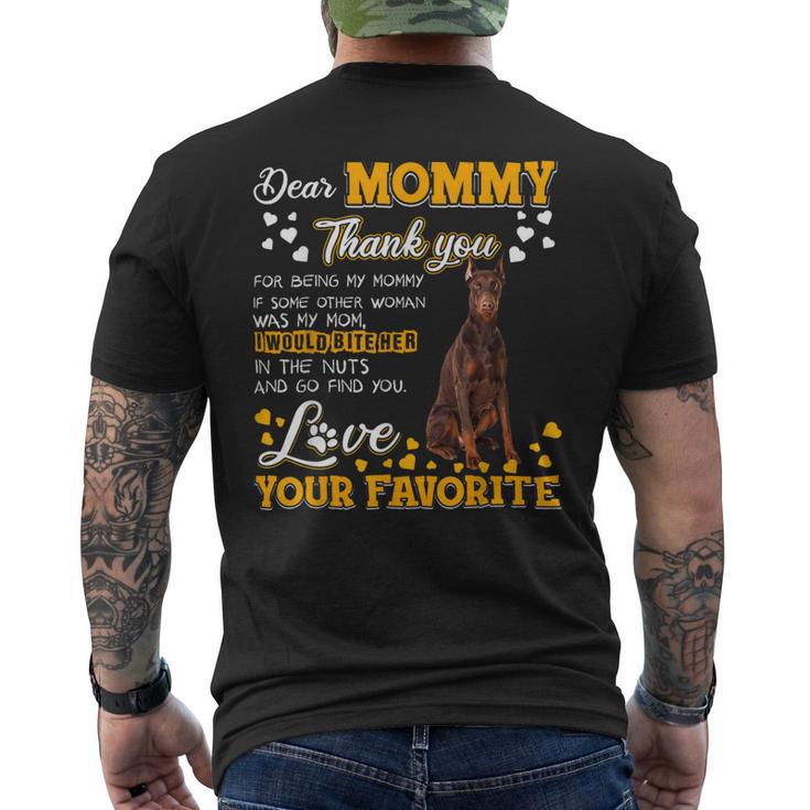 Doberman Pinscher Dear Mommy Thank You For Being My Mommy Mens Back Print T-shirt